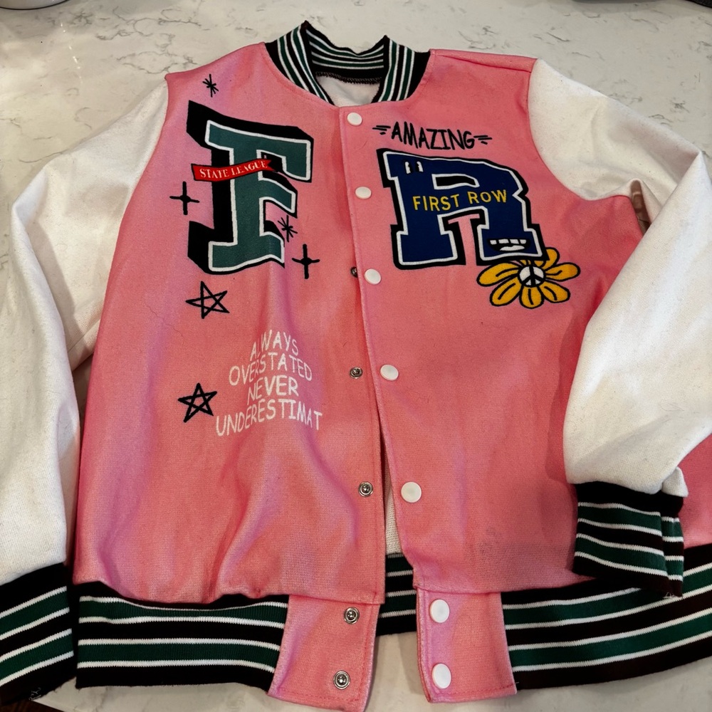 Stylish Pink Varsity Jacket first row